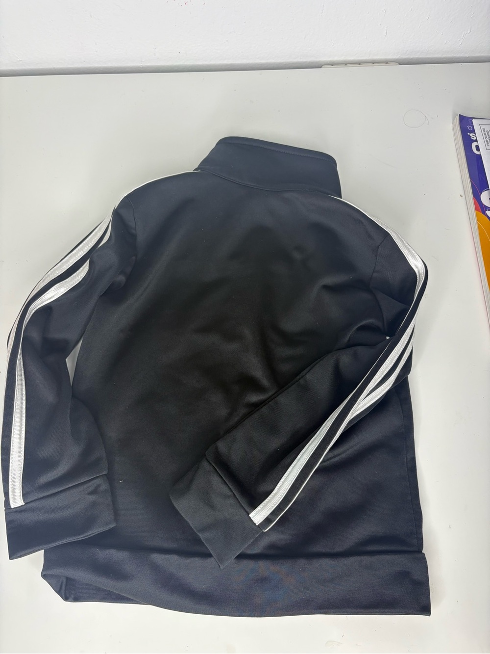 adidas Black Kids Bomber Jacket with White Sleeve Stripes
